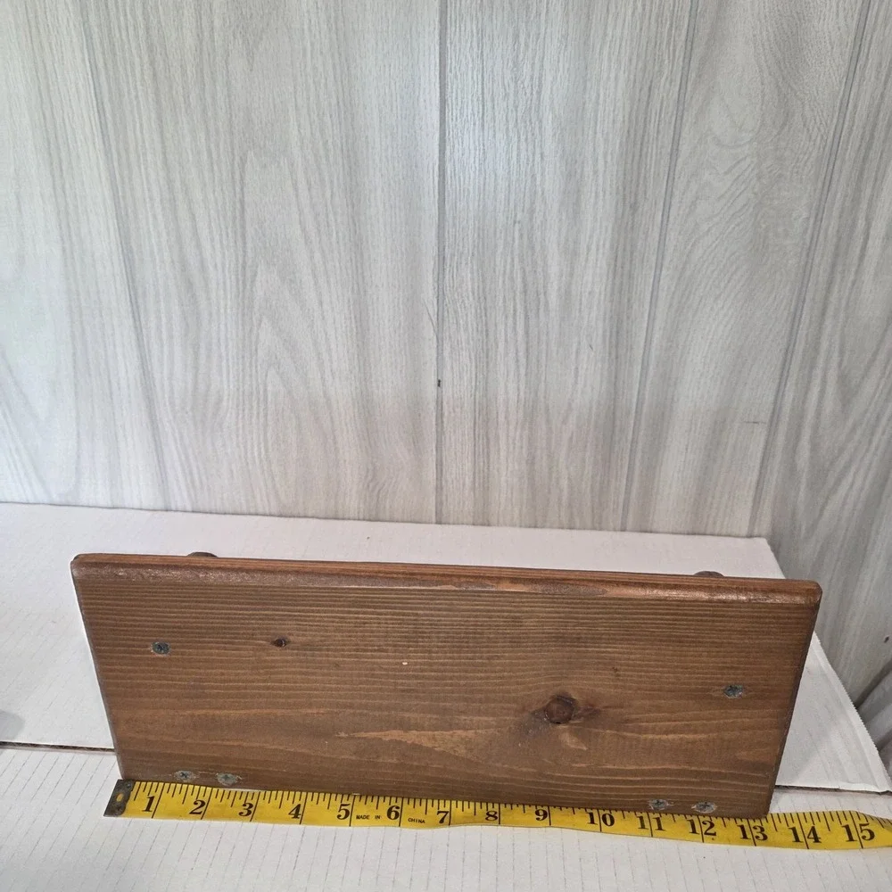 Vintage Dark Wood Wall Shelf 2Heart Cutout Peg Hooks Farmhouse Granny Cottage
